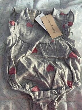 First Impressions Gray One-Piece with Pink Heart Print